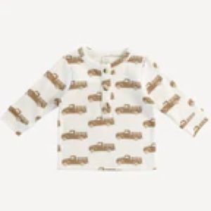 Kate Quinn long sleeve basic cuffed henley tee, cinnamon farm trucks, 2T